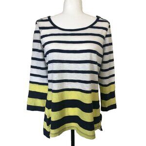 PILCRO and the LETTERPRESS Striped Cotton Top Size Small Yellow White Navy Blue